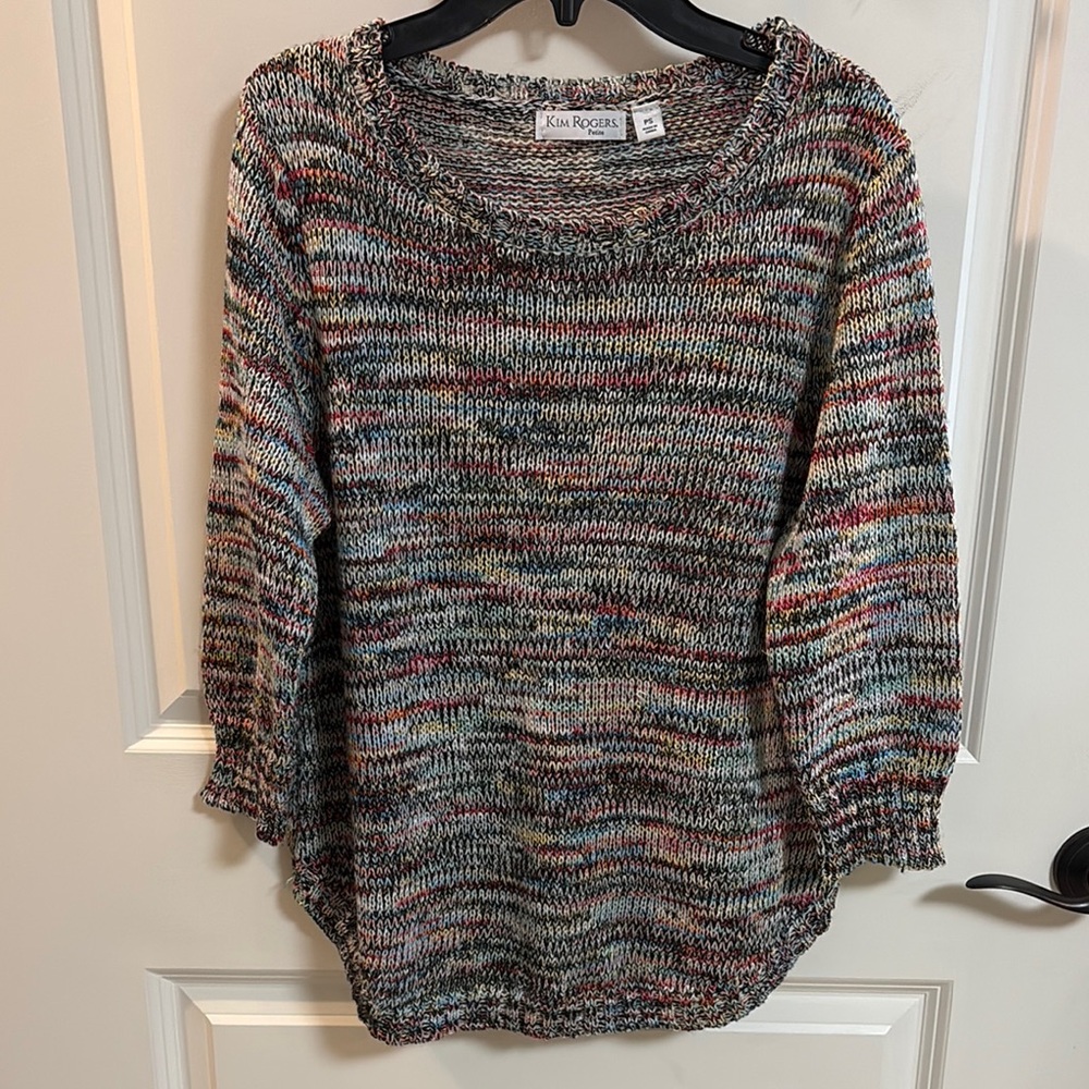 KIM ROGERS Petite Women’s 3/4 Length Multicolored Sweater